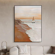 Sailboat by the Shore Canvas Painting (60×90 cm, Textured, Aluminum Frame)