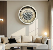Luxury Vintage Moving Gear Wall Clock with Roman Numerals | Industrial Style | 1.5 × 1.5 ft