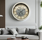 Luxury Vintage Moving Gear Wall Clock with Roman Numerals | Industrial Style | 1.5 × 1.5 ft