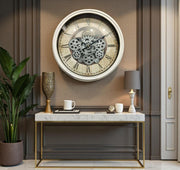 Luxury Vintage Moving Gear Wall Clock with Roman Numerals | Industrial Style | 1.5 × 1.5 ft