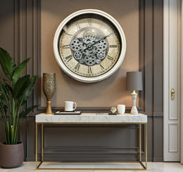 Luxury Vintage Moving Gear Wall Clock with Roman Numerals | Industrial Style | 1.5 × 1.5 ft