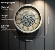 Luxury Vintage Moving Gear Wall Clock with Roman Numerals | Industrial Style | 1.5 × 1.5 ft