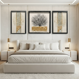 Luxury 3D Golden Tree Shadow Box Wall Art – Set of 3 (1.5×2 ft / 2×2 ft / 1.5×2 ft)