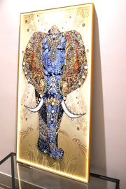 Elephant Jeweled Crystal LED Glass Wall Painting (24×48 in, Remote-Controlled Light)