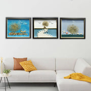 Golden Deer & Coastal Trees Shadow Box Wall Art | (20×24 inches Each)