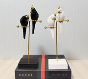 Luxury Parrot Couple Sculpture | 12×30 cm | Modern Table Decor