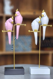Luxury Parrot Couple Sculpture | 12×30 cm | Modern Table Decor