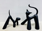 Modern Dog & Cat Sculpture Set – 2 Pieces | Black Matte Décor | 8×8 & 6×5 Inches | Home & Office Styling