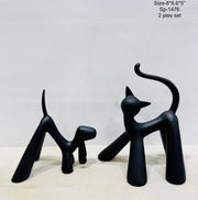 Modern Dog & Cat Sculpture Set – 2 Pieces | Black Matte Décor | 8×8 & 6×5 Inches | Home & Office Styling