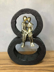 Abstract Romantic Couple Sculpture – 10×7 Inch | Black & Gold Resin Love Statue | Home Décor Showpiece