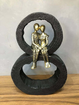 Abstract Romantic Couple Sculpture – 10×7 Inch | Black & Gold Resin Love Statue | Home Décor Showpiece