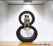 Abstract Romantic Couple Sculpture – 10×7 Inch | Black & Gold Resin Love Statue | Home Décor Showpiece