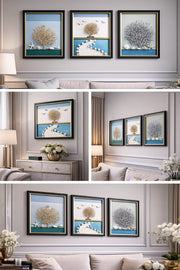 Golden Deer & Coastal Trees Shadow Box Wall Art | (20×24 inches Each)