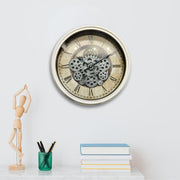 Luxury Vintage Moving Gear Wall Clock with Roman Numerals | Industrial Style | 1.5 × 1.5 ft