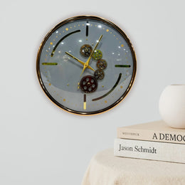 Luxury Modern Moving Gear Wall Clock with Glass Dial | Gold Accents | 1.5 × 1.5 ft