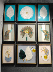 Peacock Elegance Shadow Box Frame Set (1.5×2ft / 2×2ft / 1.5×2ft) – Set of 3
