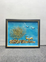 Golden Deer & Coastal Trees Shadow Box Wall Art | (20×24 inches Each)