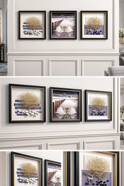 Luxury Shadow Box Wall Art  – Tree, Swan & Coral Design (20×24 inches each)