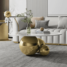 Modern Imported Table Top Coffee Table with Gold Spherical Base