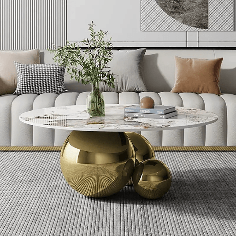 Modern Imported Table Top Coffee Table with Gold Spherical Base -Sizes ...
