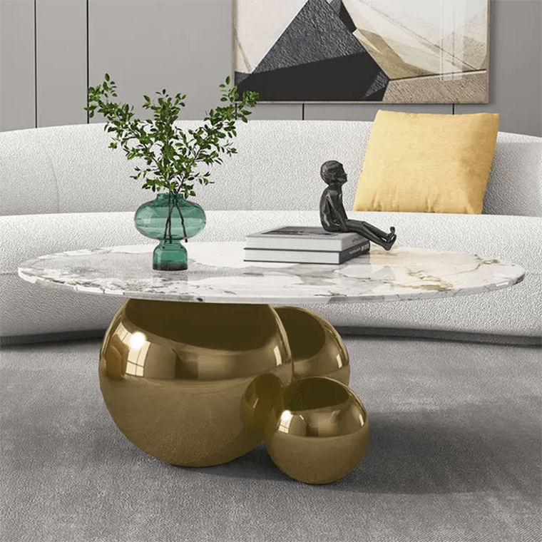 Modern Imported Table Top Coffee Table with Gold Spherical Base -Sizes ...