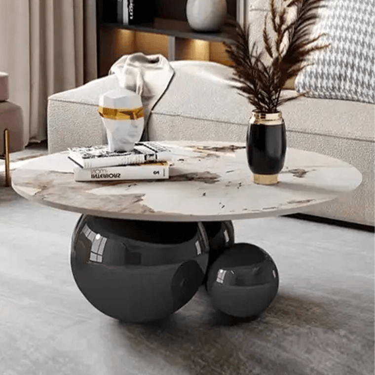 Modern Imported Table Top Coffee Table with Gold Spherical Base -Sizes ...