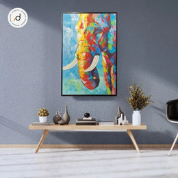 Handmade 3D Embossed Canvas Painting – Colorful Elephant (60×90 cm) with Aluminum Frame