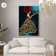 Fogies 3D Textured Handmade Canvas Painting – Lady in Rose & Butterflies (60×90 cm)