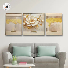 Bloom Leather Painting Set – Embossed 3D Floral & Abstract Design (Heavy Aluminum Frame | 2×2.5 ft + 2.5×2.5 ft + 2×2.5 ft)