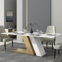 Modern Dining Table Set with Marble and Gold Base Design