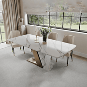 Modern Dining Table Set with Marble and Gold Base Design