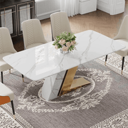Modern Dining Table Set with Marble and Gold Base Design