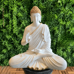 White & Golden Hair Buddha Sculpture
