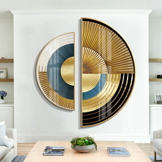 Round Geometric  Painting On Canvas Set Of 2 Pieces Framed Wall Art -Modern Gold