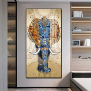 Elephant Jeweled Crystal LED Glass Wall Painting (24×48 in, Remote-Controlled Light)