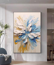 Abstract Floral Burst Canvas Painting(60×90 cm, Textured, Aluminum Frame)