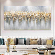Golden Cascade Abstract Canvas Painting (120×60 cm, Heavy Aluminum Frame)