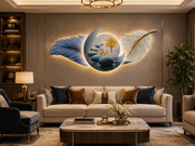 Moon Feather Serenity - Crystal Glass Painting with Led light+ Remote controlled/Sizes( 150*60cm) - 5ft*2ft