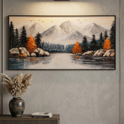 Golden Pathway Trees Canvas Painting (50×100 cm, Aluminum Frame)