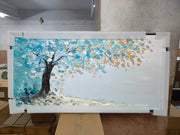 Bluish Tree Scattered Leaves Handmade Canvas Painting- Size (40*20inches)3.5*1.5ft
