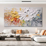 Handmade 3D Embossed Canvas Painting – Colorful Floral burst bloom (100×50 cm) with Aluminum Frame