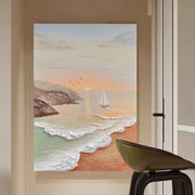 Sailboat by the Shore Canvas Painting (60×90 cm, Textured, Aluminum Frame)