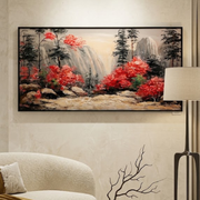 Red Foliage landscape Canvas Painting (100×50 cm, Heavy Aluminum Frame)