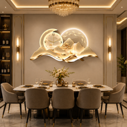 Golden Horizon Clockscape - Crystal Glass Painting with Led light+ Remote controlled/ Sizes- 150*60cm (5ft*2ft)