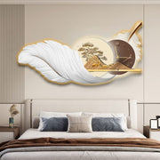 Embedded Crystal leaf art+Clock ( LED Painting)- Sizes 150*60cm (5ft*2ft)/ (Remote-Controlled Backlight)