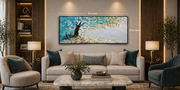 Bluish Tree Scattered Leaves Handmade Canvas Painting- Size (40*20inches)3.5*1.5ft