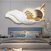 Embedded Crystal leaf art+Clock ( LED Painting)- Sizes 150*60cm (5ft*2ft)/ (Remote-Controlled Backlight)