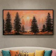 Red Forest - Handmade Textured Canvas Painting (100×50 cm, Heavy Aluminum Frame)