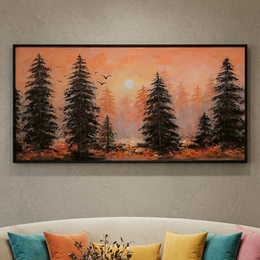 Red Forest - Handmade Textured Canvas Painting (100×50 cm, Heavy Aluminum Frame)