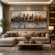 “Cityscape Reflections” landscape Handmade Painting (4ft×2ft, Heavy Aluminum Frame)